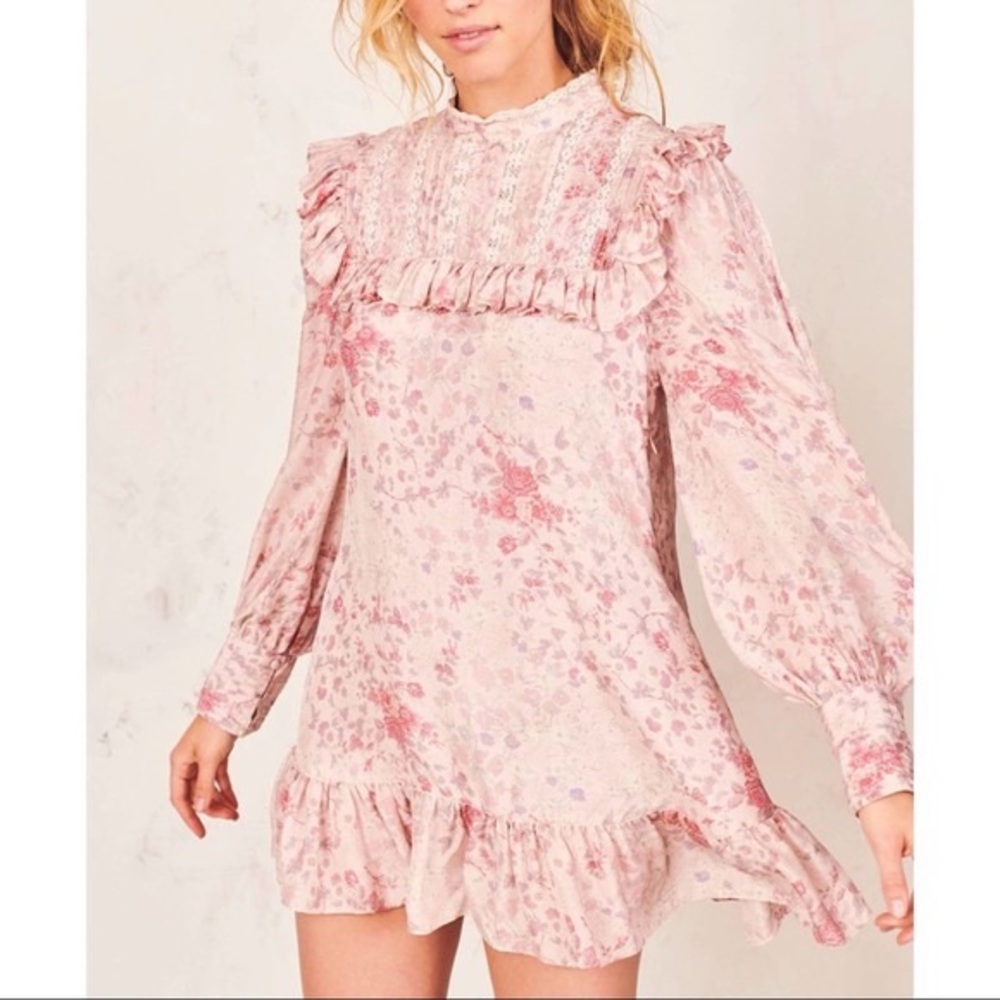 LoveShackFancy Saffron Dress in Pink Flower Bed Silk